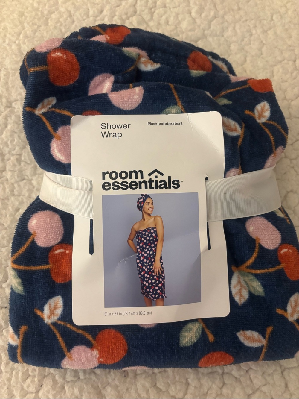 Room Essentials Navy Wrap with Pink and Red Cherry Print